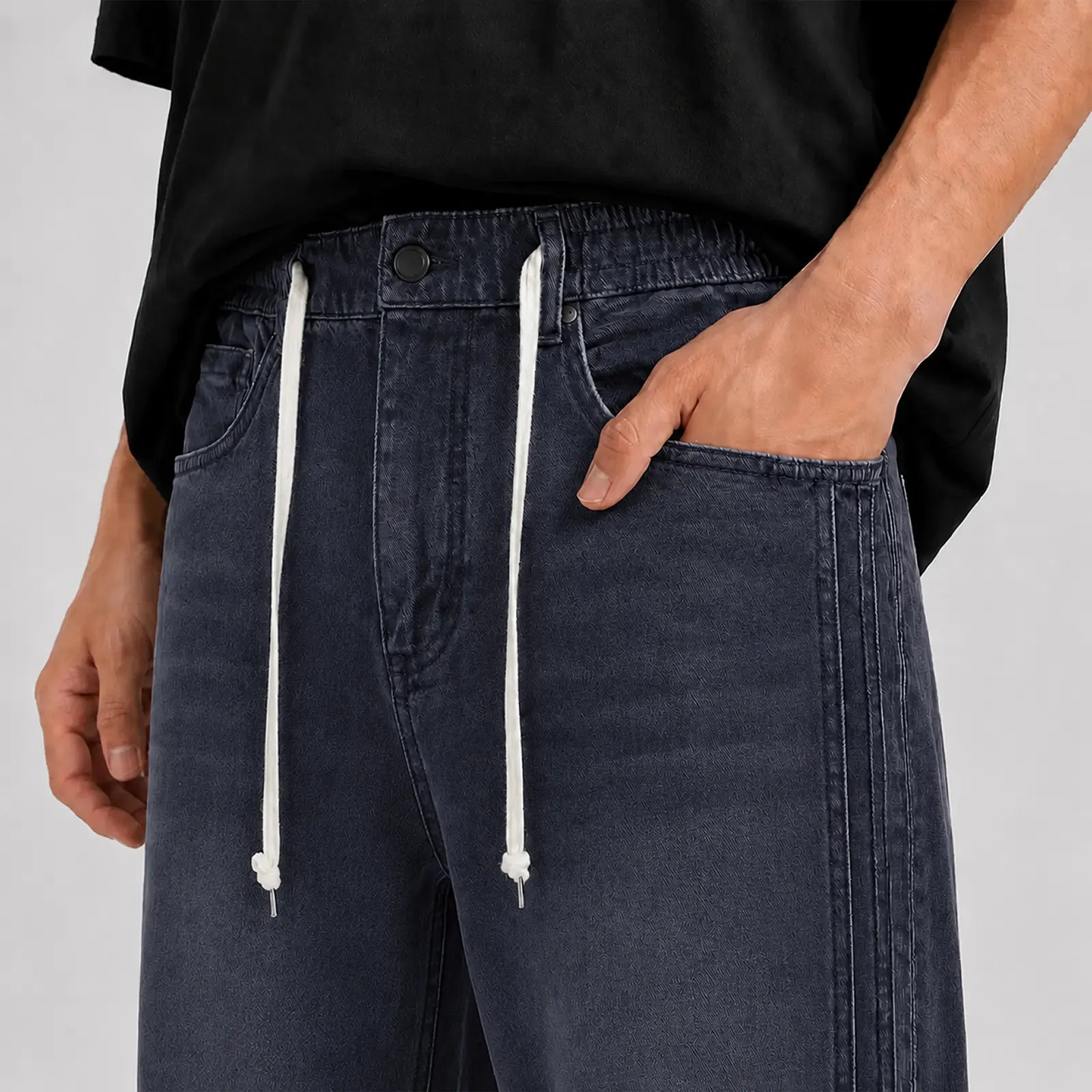Loose Fit Drawstring Jeans T116 - Dark Navy