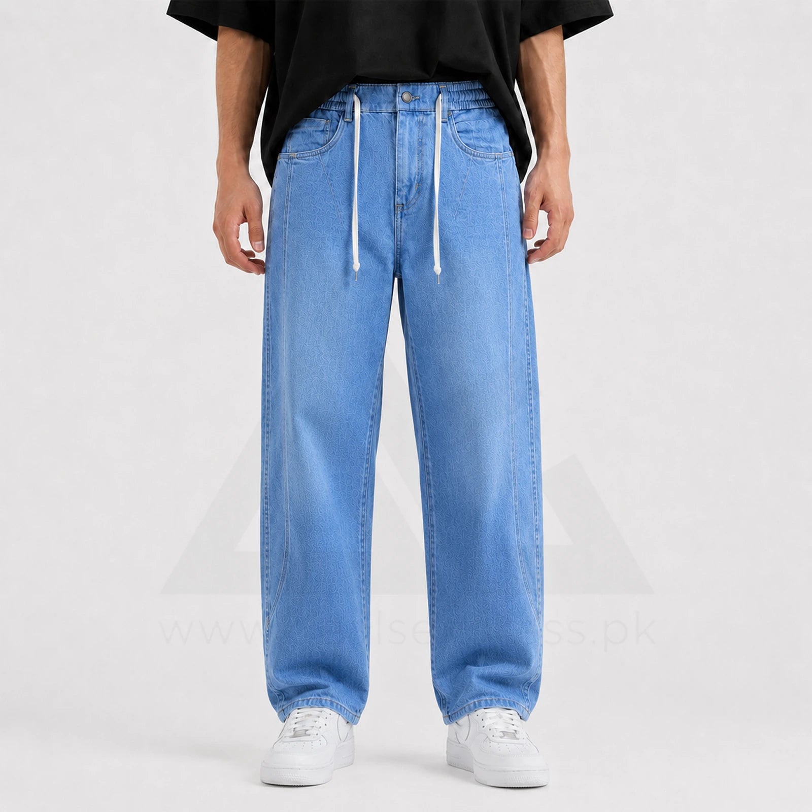Loose Fit Drawstring Jeans T119 - Mid Blue