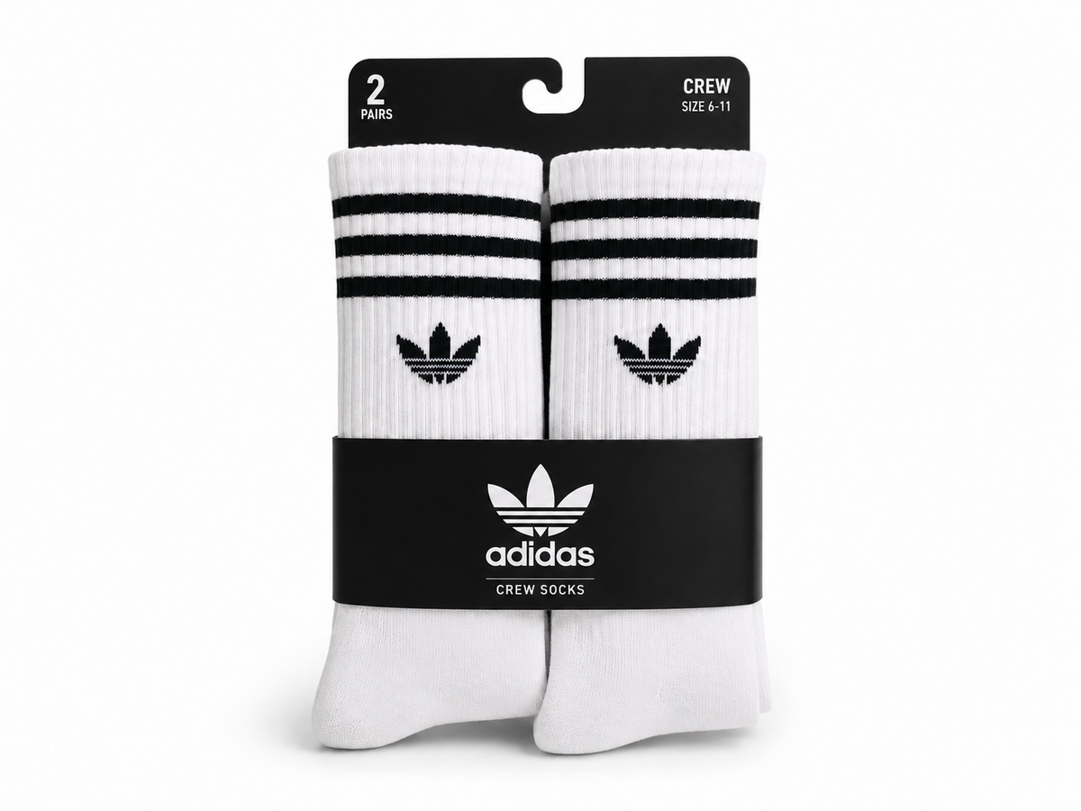 Adi 3 Stripe Crew Socks Pack Of 2 - White
