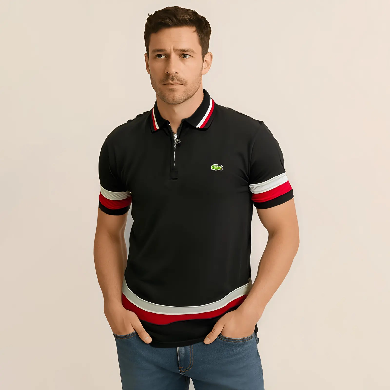 Lacoste Stripe Polo - Black