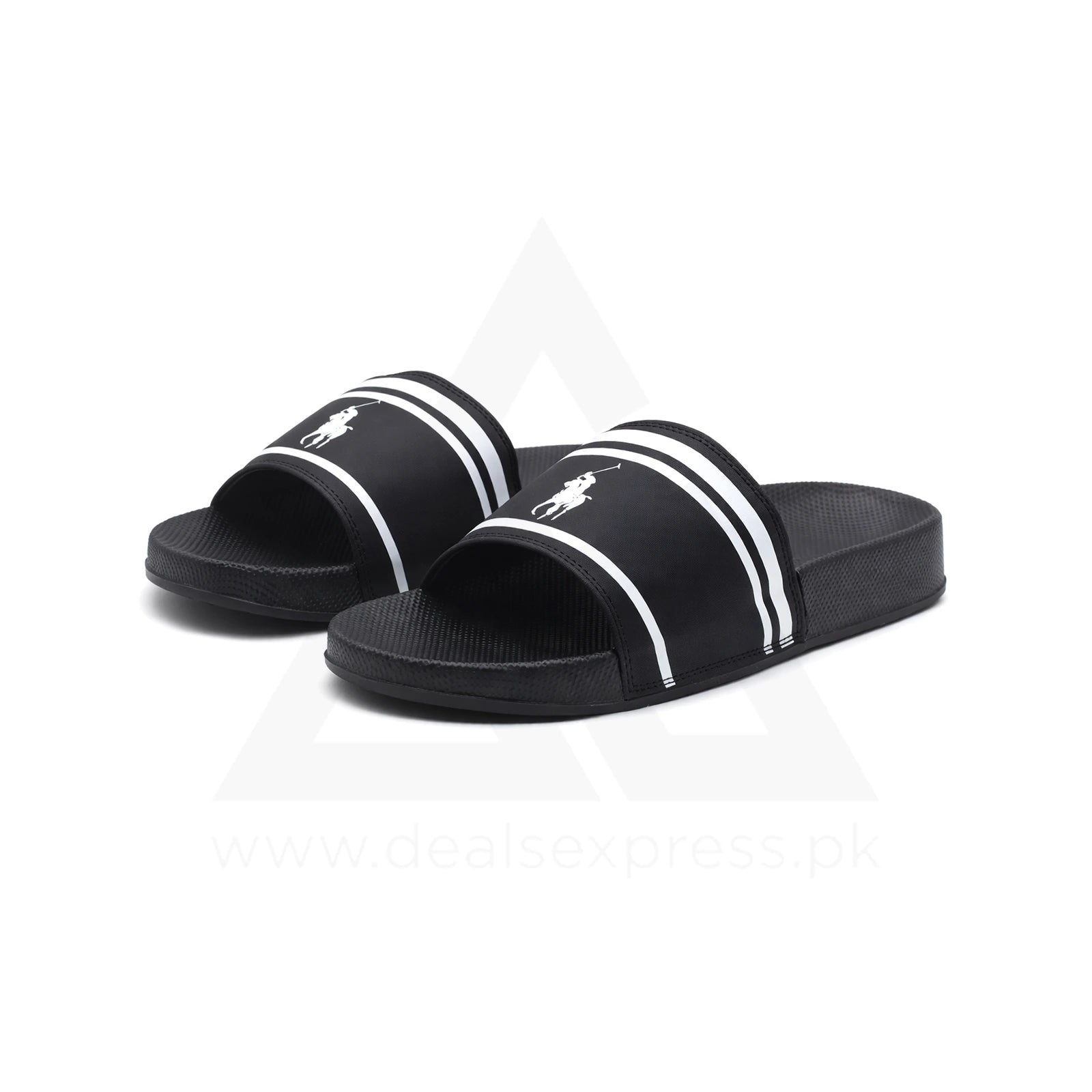 Po lo RL Slide Black Duo | Premium Black Slides | Dealsexpress.pk