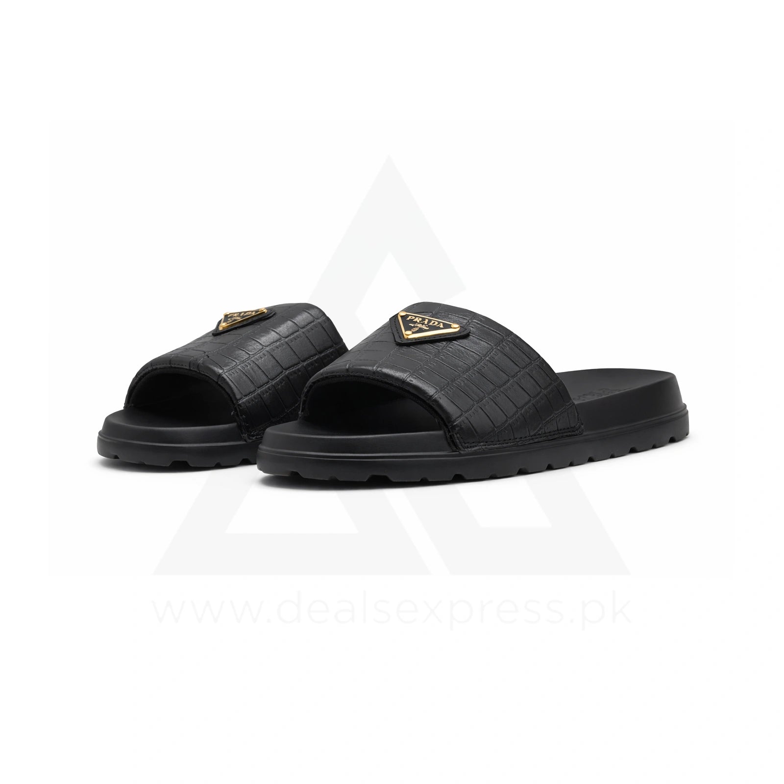 Pra Da Crocodile-Embossed Premium Slide - Triple Black