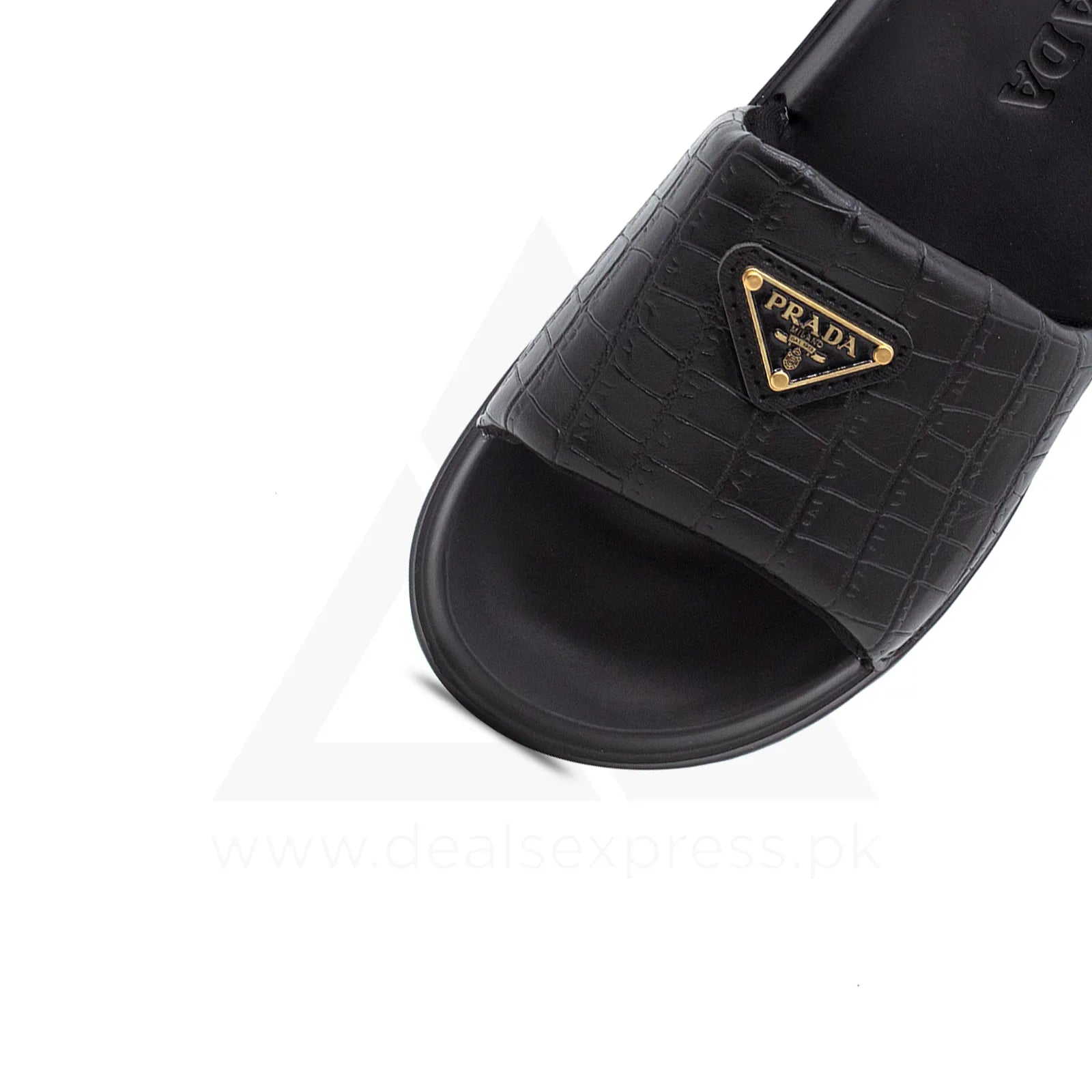 Pra Da Crocodile-Embossed Premium Slide - Triple Black