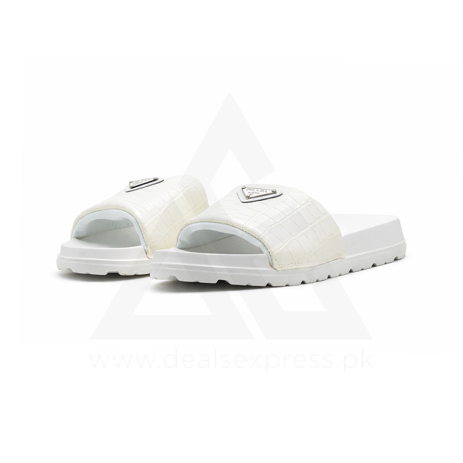 Pra Da Crocodile-Embossed Premium Slide - Triple White