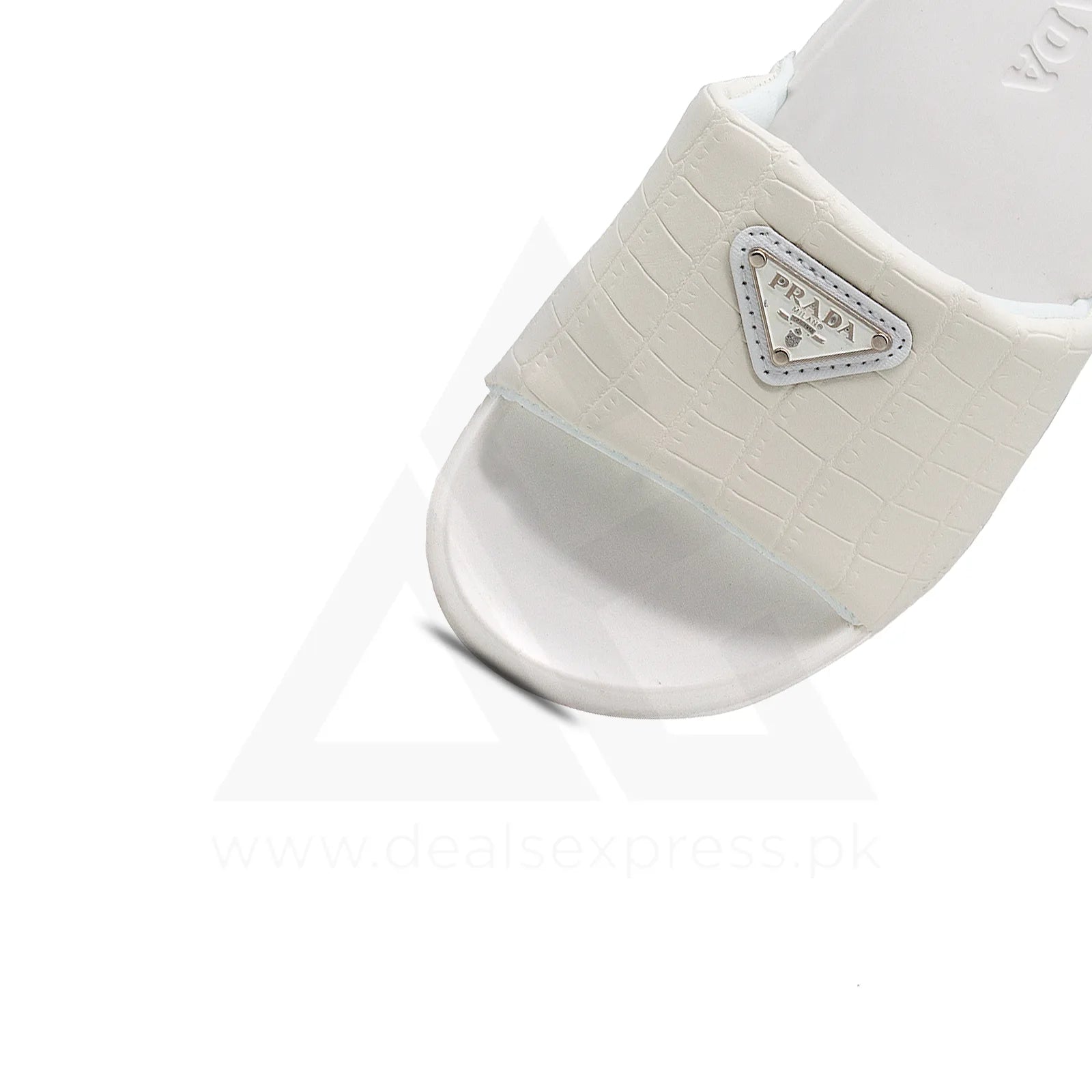 Pra Da Crocodile-Embossed Premium Slide - Triple White